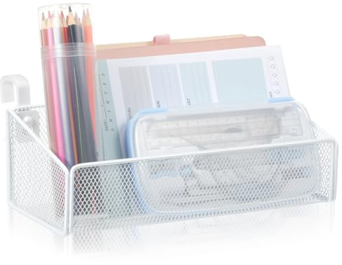 Healeved Bedside Hanging Basket Metal Mesh Storage Shelf with Adjustable Hooks for Dormitory Bed Organiser Compact Bedside Caddy for Home Office and Dorm Room Storage