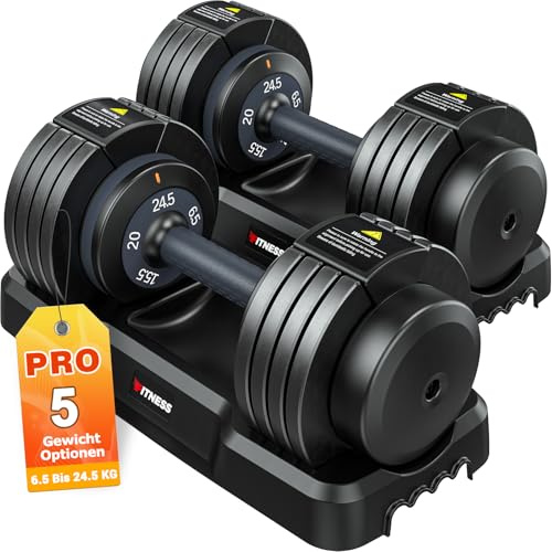 Rendpas Verstellbare Hanteln Set | 5 Gewichtsstufen | 6,5–24,5 KG Einstellbare Kurzhanteln | Platzsparend für Home Gym (Klassik-24,5KG Paar-Grau)