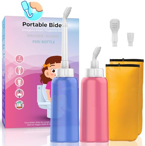 2 bidé portátil con 2 boquillas + tubo escalable, bidé de viaje de 500 ml, botella de lavado Peri de 17 onzas, bidé personal de mano para exteriores, camping, viajes, conductor, higiene personal