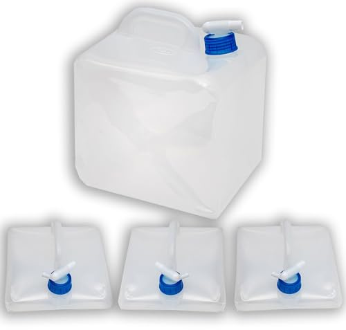 INTIRILIFE 4X Faltbarer Wasserkanister aus Kunststoff 10 L - 22.3 x 25.2 cm - Wasser Behälter Faltbar mit Tragegriff und Hahn Trinkwasser Kanister Box Camping Festival Lagerung