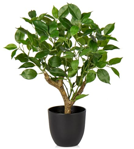 GnFlus Artificial Tree, 17'' Ficus Bonsai, Premium Faux Planted Potted Decor for Home Table Office Desk Bathroom Bedroom Living Room Farmhouse