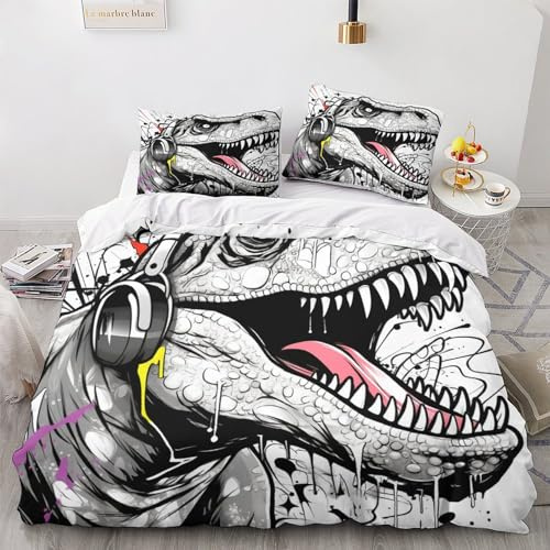 Dinosaurios Juego De Funda Nórdica Individual/matrimonial Microfibra Suave Bedding Set, Tyrannosaurus Rex Funda Nórdica con Fundas De Almohada Ropa De Cama De Ayuda para Dormir King（220x240cm）