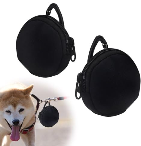 DEANKEJI Hunde Leckerlitasche, 2 Stücke Tragbar Schwarz Futterbeutel Hund, Leckerlibeutel mit Karabiner, Futterbeutel Kann Münzen, Schlüssel, Datenkabel usw Platzieren
