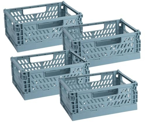 Ideen mit Herz Cassette pieghevoli, impilabili, stabili, pieghevoli, in plastica (20 x 15 x 9 cm, 4 pezzi, colore: blu tortora
