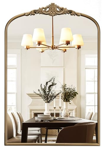 Wiserset Vintage Arched Gold Wall Mirror, 24x36 Antique Baroque Wall Mirrors, Ornate Arch Brass Mirror for Bathroom Over Sink, Bedroom, Fireplace, Entryway, Living Room, Hanging or Leaning
