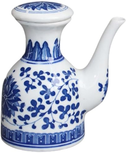 Cabilock Soy Sauce Pot Vinegar Dispenser, Chinese Style Porcelain Olive Oil Seasoning Jar, Ceramic Condiment Bottle Shoyu Cruet with Stopper Lid for Home Kitchen