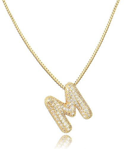 AFSTALR Bubbelbokstavskedja för kvinnor, guld/silver, is-ute-ballonghalsband med initialhänge, bubbelsmycken 45 + 5 cm, Rostfritt stål