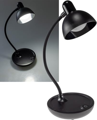 ChiliTec Tischleuchte 3x AA Batterie 25cm Schwanenhals Dimmbare Led Leseleuchte Licht Warmweiß 3000k Schwarz