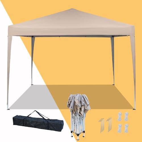 Mingone Pavillon 3x3m Wasserdichter Stabiler Faltpavillon für Garten UV-Schutz 50 Outdoor Faltbar Partyzelt Gartenpavillon, Beige