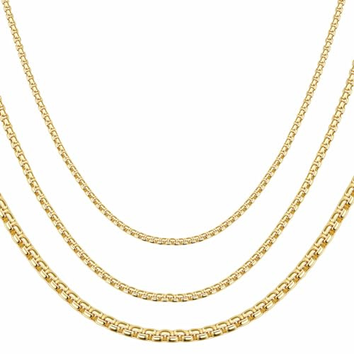 DJADEE Venezianerkette vergoldet Gold 24 Karat, Länge 40-80 cm, 2, 3, 4, 5 mm breit, wasserfest, Kette Damen Herren