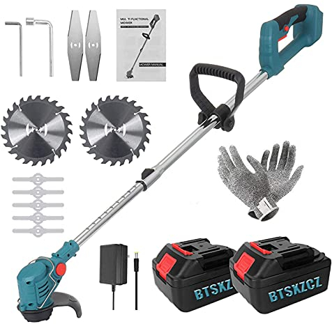 BDCXUX Cortacésped/Recortadora de Bordes inalámbrico Cortacésped Desmontable de 6 '' con 2 baterías y Cargador Extensible Ligero y rápido máx. 850 W para Cortar Bordes de Caminos