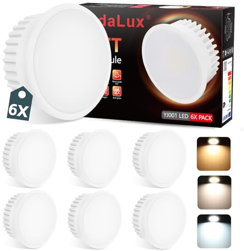 YindaLux 6x LED Modul 230V 5W Dimmbar, 3 Lichtfarben, Ø50x23 mm | IP44, ultraflach, 120° Abstrahlwinkel, für Einbaustrahler und Aufbauspots, Ersatz für GU10/MR16 Lampen