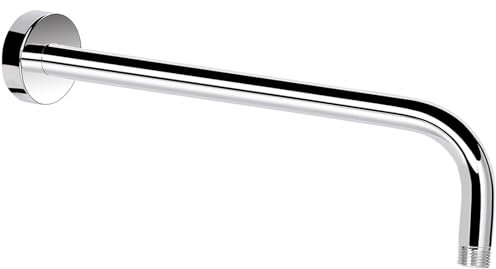 Brazo de ducha con brida, de acero inoxidable 304, extensión de cabezal de ducha de 38 cm, brazo tubular, montado en la pared para cabezal de ducha fijo (cromo)