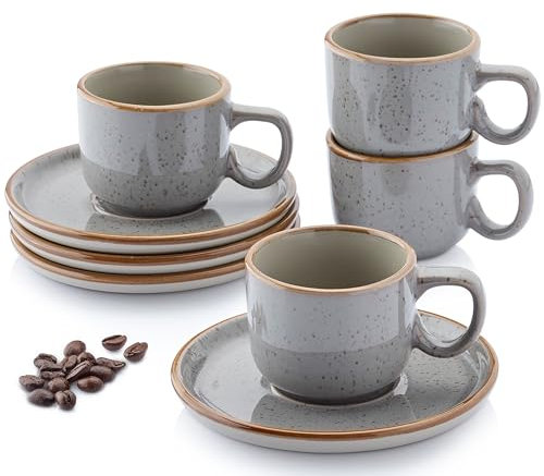 Sänger Rio Perlgrau | Espressotassen Set 8 teilig, Tassen Set 4 Personen, Espresso- & Mokkatassen, kratz- spülmaschinen- mikrowellenfest, 4xTassen & 4xUntertassen grau 80 ml | VALUE COLLECTION