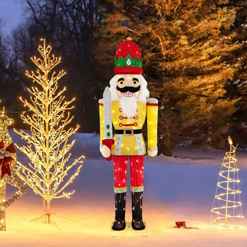 SOARS Weihnachten Nussknacker Figur groß, Weihnachtsdeko aussen XXL, 166 cm hohe beleuchtete Weihnachtsfigur mit Metallsockel & LED-Lichtern, Weihnachtsbeleuchtung für außen und innen