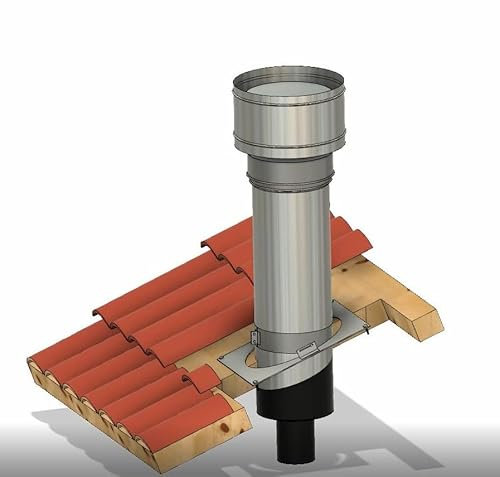 Kit passaggio Canna Fumaria Doppiaparete Inox Diam. 100 mm per Tetti in legno o cemento (TUBO 50 CM DOPPIAPARETE, FINALE CON COMIGNOLO VENTILATO)