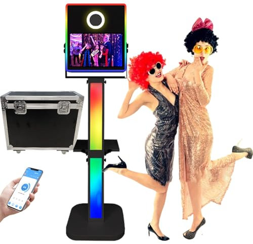 HpLNDas Portable Camera Mirror Photo Booth,15.6 Inch Touch Screen DSLR Camera Photo Booth Selfie Photobooth Machine with Ring Light & Flight Case for Weddings Party Events ﻿,Black
