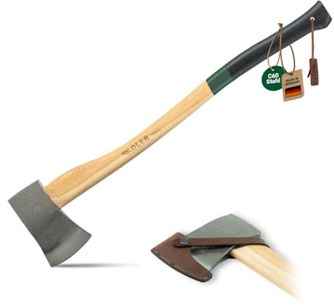 ADLER Yankeeaxt inkl. Lederschutz: Geschmiedete Axt zum Fällen, Entasten und Holz spalten, Holzaxt mit C60-Stahlkopf & 80 cm Hickory-Stiel, Robuste Forst- & Spaltaxt, Grün/schwarz, 1,6 kg