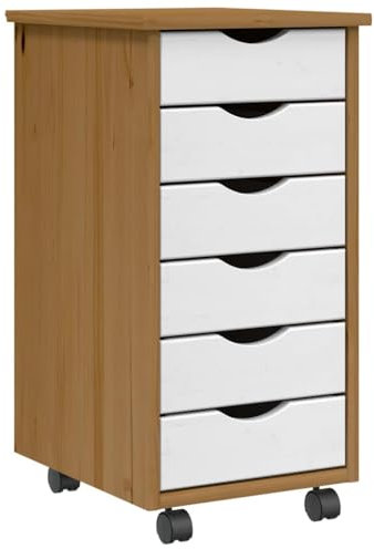Homgoday Rollschrank mit Schubladen Moss Honigbraun Massivholz Kiefer 34 x 39 x 65.5 cm Rollcontainer Büroschrank Aktenschrank Lagerschrank Bürocontainer Schrank Büro für Büro, Homeoffice