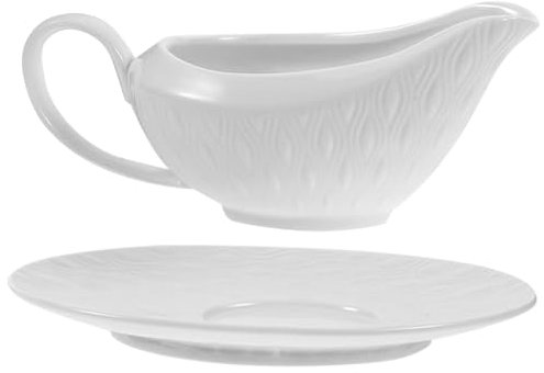 Cabilock Saucière Avec Soucoupe En Céramique Blanche 240 Ml Facile À Nettoyer Idéale Pour Les Condiments