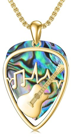 Shusukue 925 Silber Kette mit Gitarren Plektrum Halskette Abalone Anhänger Schmuck für Frauen Herren Gold