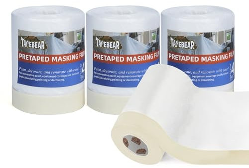 TAPEBEAR Film de Masquage Pré-Encollé 550mm x 27m (Lot de 4 Rouleaux), Protection Renforcée pour Peinture Auto, Meubles et Sols