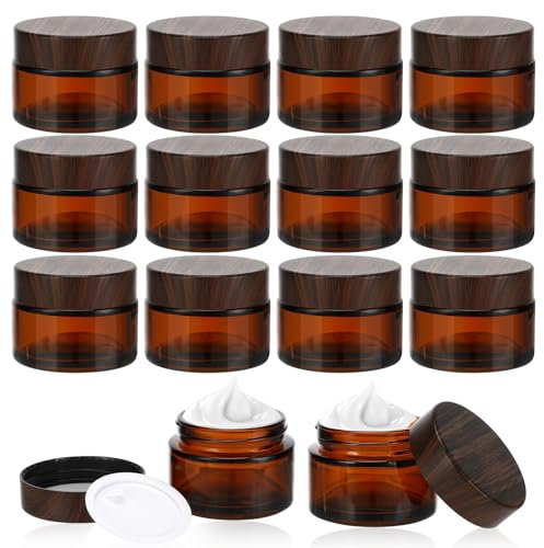 Zikenis Lot de 12 boîtes vides en verre ambré de 30 ml - Avec couvercle et doublure - Rechargeables - Pour crème, cosmétiques, lotion, huiles essentielles