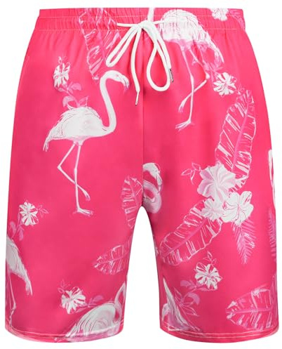 Aomig Hawaiianska herrshorts, strandsurfshorts med fickor, andningsbara shorts med justerbar sladd, snabbtorkande strandshorts, hawaiianska tryckta shorts för sommarsemester strandresor, Rosenröd, M