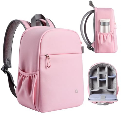 llano Camera Backpack for DSLR/SLR/Mirrorless – Water-Resistant Photography Bag with Laptop Slot & Tripod Holder, Compact Case for Canon/Nikon/Sony, Travel & Outdoor,Medium 10L Capacity, Pink