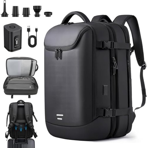 Genérico Mochila Viaje Cabina Avion 51x32x22, expansión 35 a 50L Compresión Al Vacío Con Bomba, Mochila Al Vacío Con USB, Impermeable, Maleta Cabina, Ryanair