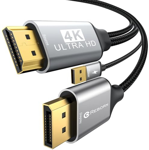 Reborn Cavo attivo da HDMI a DisplayPort (4K 60Hz, 1080p a 120Hz), 0,9 m | Cavo adattatore unidirezionale da HDMI a monitor DP compatibile con PC, laptop, AMD, NVIDIA, PS5, Xbox