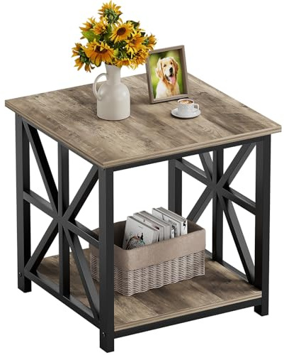 GreenForest End Table with 2-Tier Storage Shelf, 19.7 inch Side Table for Living Room, Modern Nightstand Bedside Table for Bedroom Office, Grey Wash