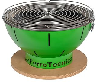La Ferrotecnica Smile Barbecue Portatile a Carbonella con Borsa da Trasporto, Base in Legno, Struttura in Acciaio (Verde)