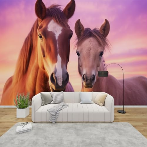 PaxGloz Fototapete Pferdemotiv Tapete Mädchenzimmer Pferde Tapeten Vliestapete Modern Wandtapete Wohnzimmer Schlafzimmer Kinderzimmer Wanddeko Motivtapeten 300 x 210 cm (B x H)