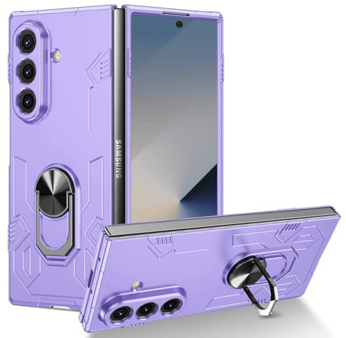 yanzi Compatible with SamSung Galaxy Z Fold 7-5G Phone Case(2025)+3D Tempered Glass[Military-Shockproof]-[Kickstand] Bumper TPU Silicone Protection Smartphone Cover for Galaxy Z Fold 7-Purple