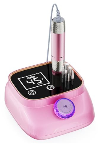 ANBEISTEE Electric Nail Drill 45000 RPM, Professional Rechargeable Nail File Kit, Nail Drill Machine, Nail Grinder, Acrylic Nail Kit for Any Manicure, Pedicure, Gel Polishing Removing, Pink