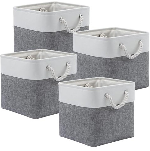 GMBYLBY Set 4 Bidoni Stoccaggio in Tessuto con Manici Corda E Organizzatori Biancheria da Letto Multiuso Facile da Trasportare Cestini Cubo da Trasporto Bidoni della Maniglia Corda