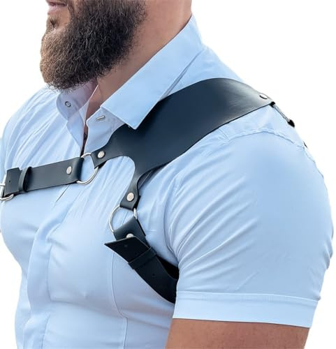 Ruarby Harnais de poitrine pour homme - Style punk gothique - En cuir synthétique - Sangle d'épaule - Pour fête, cosplay, club, costume en cuir