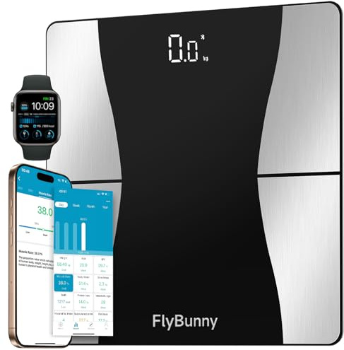 FlyBunny Scales for Body Weight, Bluetooth Body Fat Scales, Weighing Scales, Digital Bathroom Scale for Weight, BMI, Fat%, Muscle Mass – Body Composition Analyzer – Accurate Weighing Scale with APP