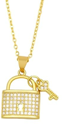 925 Sterling Silver And Stone Heart Key Pendant, Padlock For Women, Chain Lock Necklace Men s