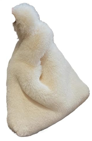 Mjuk plysch handväska för kvinnor, liten varm fuskpäls tote, fluffig vinterväska for, solid för kvinnor, Vitt och blått, Taille unique