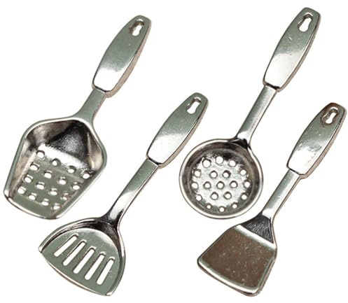 HEMOTON Ustensiles De Cuisine Miniatures en INOX Lot De 4 Mini Accessoires De Cuisine pour Maison De Poupée Décoration De Mini-Maison Et Jeu D’Imitation pour Enfants