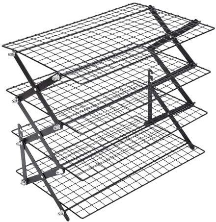 Aqur2020 Iron Folding Cooling Rack, 4 Tier Expandable Baking Rack for Cookies Cakes Bread, Multi Purpose Kitchen Countertop Cooling and Storage Holder