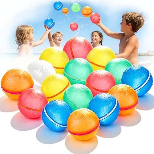 Funnity Magnetische Wasserbomben Wiederverwendbar, 16er Set | 1-Sek.-Selbstverschluss, mehr Spielzeit statt Aufräumen, ohne Plastikmüll, für Garten, Pool & Strand