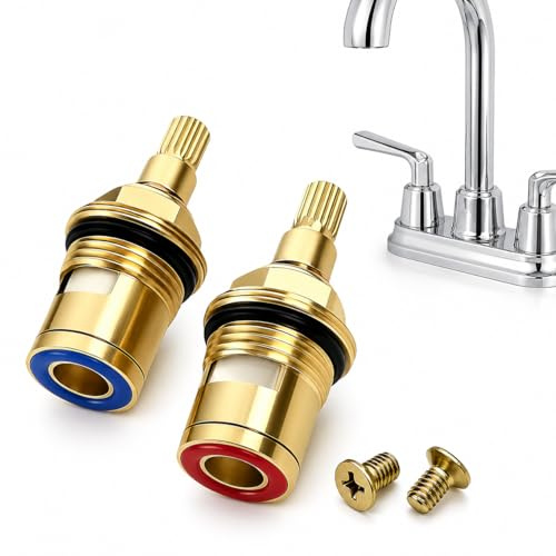 2 Pack Mixer Tap Cartridge Replacement 1/4 Turn Brass Ceramic Tap Valve Cartridges for Kitchen Bathroom Washbasin Hot and Cold Water Tap Washers Repair Kit