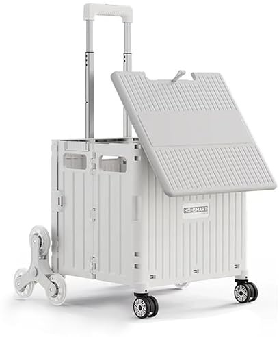 Faltbarer Einkaufstrolley 65L, Leichtgewicht 4,2 kg, mit Teleskopgriff, Klappbox auf Rollen für Einkauf und Outdoor (Weiß, 8 Rädern)