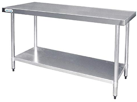 Vogue Vorbereitungsstationstisch aus poliertem Edelstahl mit Unterregal, 900(H)x1200(B)x600(T)mm, verstellbare Füße, mit Anleitung und Befestigungsmaterial, Breite: 600 bis 1800 mm, T376