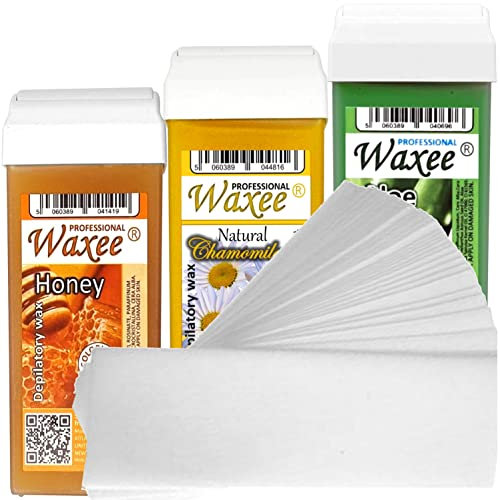 3 x 100ml roll on roller wax cartridge + 50 waxing strips Waxee