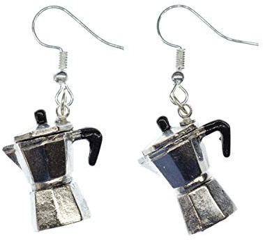 Miniblings espresso kanna örhängen Italien kaffekanna kaffe mocka kaffebryggare – handgjorda modesmycken I örhängen silverpläterade örhängen, 24mm, Bomull