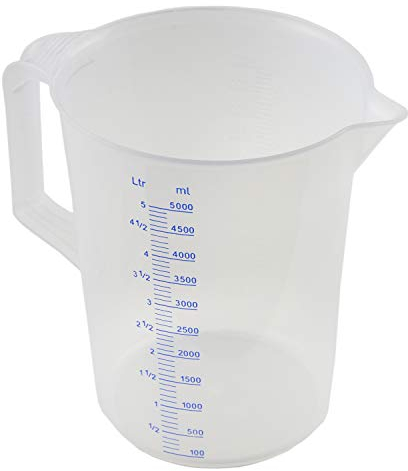 PIAZZA - Caraffa Graduata Professionale in Plastica con Manico Chiuso, Capacità 5L, Brocca per Acqua e Liquidi Alimentari - Misurino Graduato per Pesare Alimenti con Bilancia da Cucina, Made in Italy
